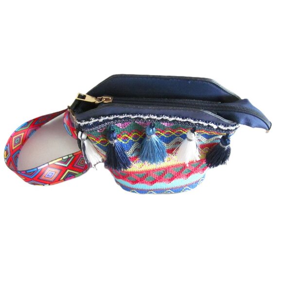 Bohemian Multicolor Crossbody Bag with Tassels & Adjustable Strap - Picture 5 of 16